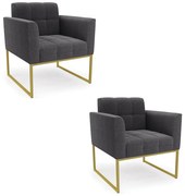Poltrona Decorativa Industrial Dourado Kit 2 Elisa Bouclê D03 - D'Rossi  - Grafite