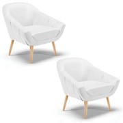 Kit 02 Poltronas Giovana Corino Pés Palito Natural D01 - D'Rossi - Branco