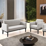 Sofá Namoradeira com Poltrona Base de Madeira Fixa Preto Marisa Veludo - Cinza