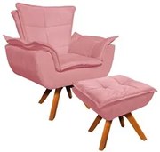 Poltrona Decorativa Base Giratória Giromad com Puff Opla Suede Rose -