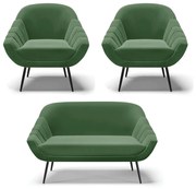 Kit 01 Namoradeira 02 Lugares e 02 Poltronas Giovana Suede Pés Palito De Ferro D03 - D'Rossi 



 - Verde