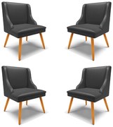 Kit 4 Cadeiras Decorativas Sala de Jantar Pés Palito de Madeira Firenze PU Preto Fosco/Natural G19 - Gran Belo
