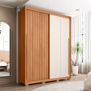 Guarda Roupa Solteiro Polaris Ripado com 2 Portas de Correr 3 Gavetas  MDF Freijo/Off/Sued G11 - Gran Belo