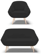 Kit 01 Namoradeira 02 Lugares e 01 Poltrona Giovana Veludo Pés Palito Natural - Indo Decorar - Preto