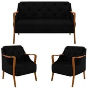 Kit Namoradeira 135cm e 2 Poltronas Decorativas Capitonê Lapa Z32 Velu