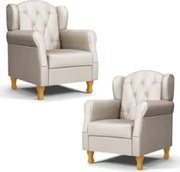 Kit 02 Poltronas de Amamentação Pés Madeira Lucy Z39 Sintético Bege -