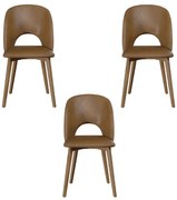 Kit 3 Cadeiras Decorativas Sala de Jantar Madeira Maciça Hadassa PU Marrom/Nogueira G13 - Gran Belo