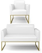Sofá Namoradeira com Poltrona Base Industrial Dourado Marisa Corano D03 - D'Rossi - Branco