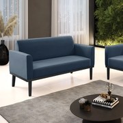 Sofá Namoradeira Base de Madeira Fixa Preto Marisa Suede - Azul Marinho