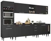 Armário de Cozinha Com Tampo CP07 310cm Pérola Preto Z34      - Mpozen