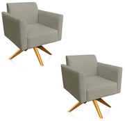 Kit 02 Poltronas Giratória Marisa Suede Base Madeira MA30 - Marrom Rato