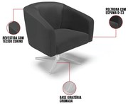 Cadeira Sala de Jantar Giratória Cromada kit 2 Stella Sintético D03 - D'Rossi - Preto