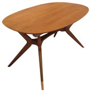 Mesa de Jantar Pé Palito Tampo Oval Acabamento Laminado Madeira Maciça Eucalipto Design Retrô