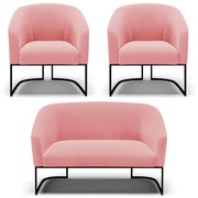 Namoradeira e 2 Poltronas Industrial Preto Stella Suede D03 - D'Rossi  - Rose