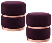 Kit 2 Puffs Decorativos com Cinto e Aro Rosê Round C-292 Veludo Uva -