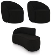 Sofá 2 Lugares Orgânico 140cm Morgan e 2 Poltronas Lua Suede Preto