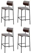 Banqueta Alta Bar Estofada Kit 4 Ella M25 Linho Cinza CL/Marrom - Mpoz