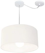 Lustre Pendente Cilíndrico Com Desvio Md-4228 Cúpula em Tecido 45x25cm Branco - Bivolt