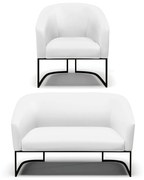Sofá Namoradeira e Poltrona Base Industrial Preto Stella Corino D03 - D'Rossi - Branco