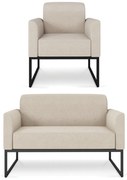 Sofá Namoradeira com Poltrona Base Industrial Preto Marisa Linho D03 - DRossi - A27 Areia