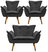 Namoradeira e 2 Poltronas Pé Palito Castanho Opala Corino - Preto