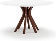 Mesa Jantar Delfim Redonda Castanho Com Vidro Branco 140cm  - 76942 Sun House