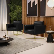 Kit 2 Poltronas Base X Industrial Dourado Marisa Corano - Preto