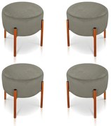 Kit 04 Puffs Iron Suede Base Metálica Cobre - Marrom Rato