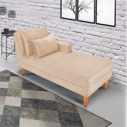 Divã Chaise Chloe 160 cm Veludo Pés Chanfrado Castanho M11 - D'Rossi - Bege