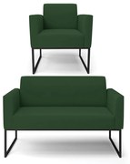 Sofá Namoradeira com Poltrona Base Industrial Preto Marisa Veludo   - Verde