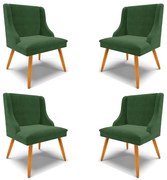 Kit 4 Cadeiras Decorativas Sala de Jantar Pés Palito de Madeira Firenze Suede Verde Esmeralda/Natural G19 - Gran Belo