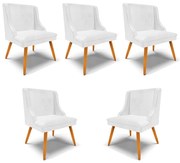 Kit 5 Cadeiras Decorativas Sala de Jantar Pés Palito de Madeira Firenze PU Branco Brilho/Natural G19 - Gran Belo
