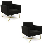 Kit 2 Poltronas Base X Industrial Dourado Marisa Suede  D03 - DRossi - Preto
