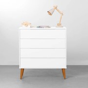Cômoda Elfe 4 Gavetas com Pés Retrô Mel – Branco Fosco