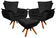 Kit 2 Poltronas Decorativas Base Giratória Giromad com Puff Opla Suede