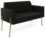 Sofá Namoradeira 2 Lugares Pé de Ferro Dourado Marisa Suede - Preto