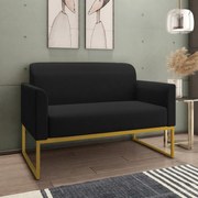 Poltrona Namoradeira Decorativa Isabella Base Industrial Linho Preto/Dourado G19 - Gran Belo