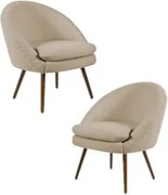 Kit 2 Poltronas Decorativas Pés Palito Rafa C-129 Linho Tressê Bege Es