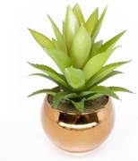 Vaso Decorativo Dourado Com Suculenta Artificial Aloe Vera Mini - D'Rossi