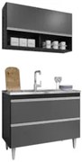 Armário de Cozinha Com Nicho CP01 e Pia 100cm Z34 Preto/Grafite - Mpoz