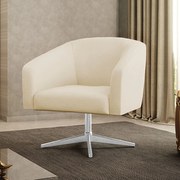 Poltrona Decorativa Giratória Cromada Stella Linho Areia D03 - D'Rossi