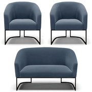 Namoradeira e 2 Poltronas Industrial Preto Stella Suede D03 - D'Rossi  - Azul Marinho