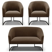 Namoradeira e 2 Poltronas Industrial Preto Stella Suede D03 - D'Rossi  - Marrom