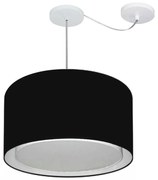 Lustre Pendente Cilíndrico Com Desvio Md-4313 Cúpula em Tecido 45x30cm Preto - Bivolt