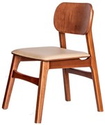 Cadeira Retrô Estofada - Verniz Natural - Tecido Kouríssimo Torino Bege