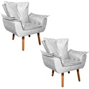 Poltrona Sala de Estar Pé Palito de Madeira Kit 2 Opala Corano - Branco
