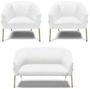 Namoradeira e 2 Poltronas Pé de Ferro Dourado Stella Sintético D03 - D'Rossi  - Branco