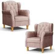 Kit 02 Poltronas de Amamentação Pés Madeira Lucy Z39 Veludo Rosê - Mpo