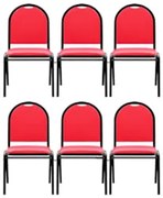 Kit 6 Cadeiras Hoteleiras Auditório Empilhável Sintético Z33 Vermelho