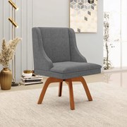 Poltrona Decorativa Base Giratória de Madeira Firenze Linho Grafite/Natural G19 - Gran Belo